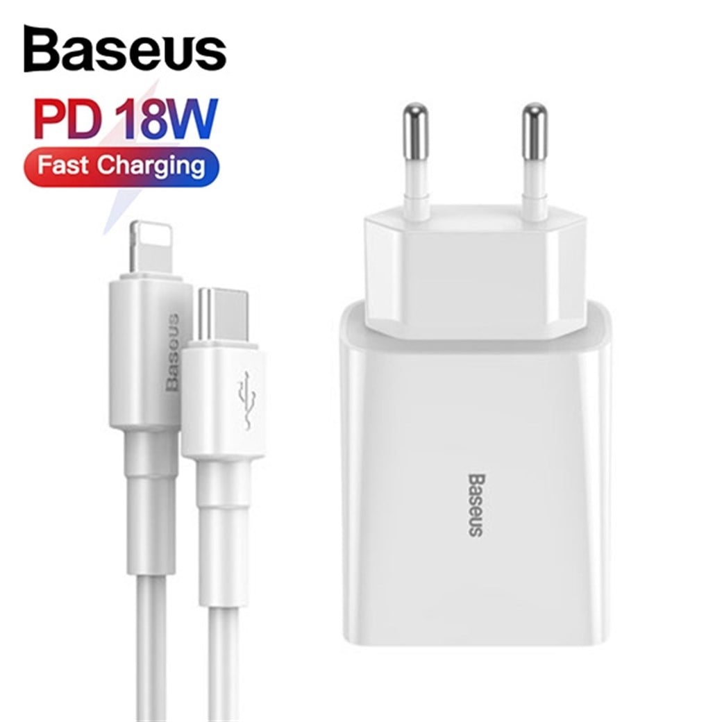 Baseus Type-C Quick 18W Hızlı Şarj+İPhone Şarj Kablosu Beyaz