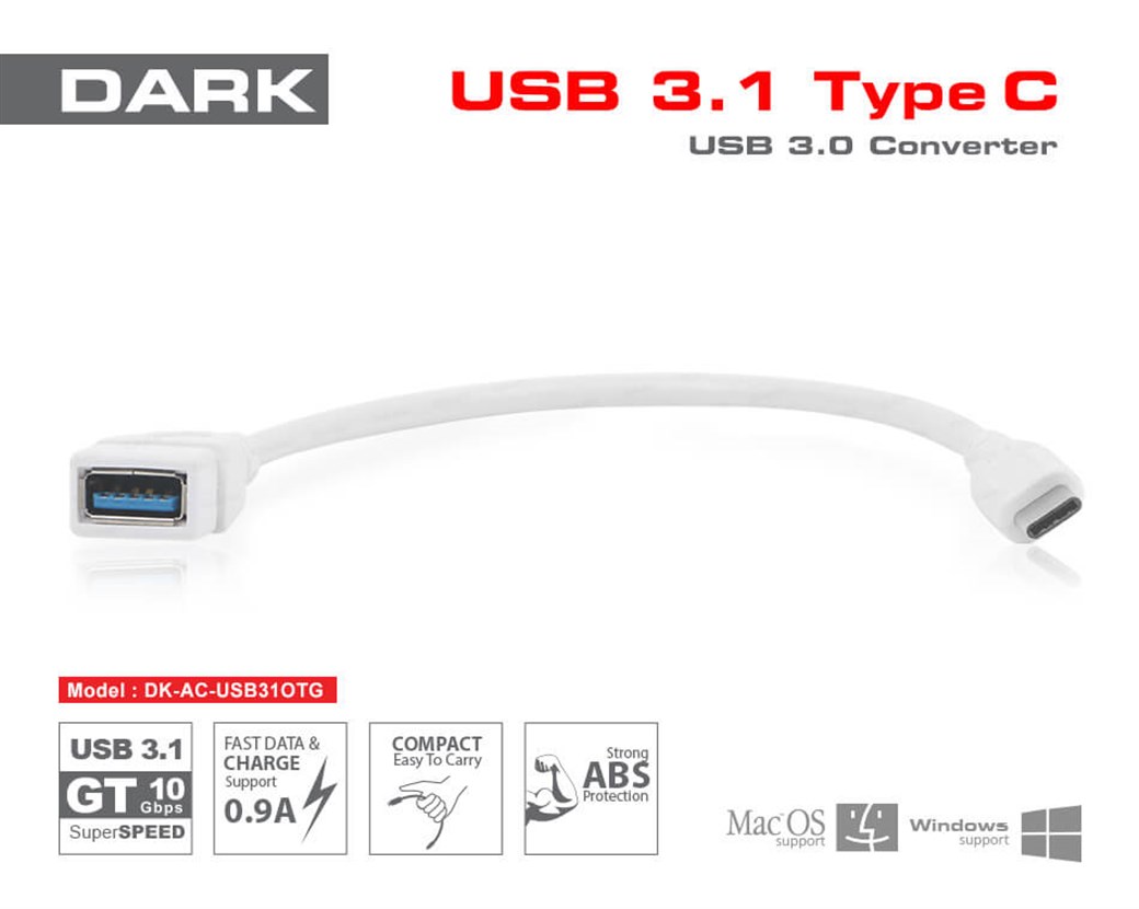 DARK DK CB USB31OTG USB 3.1 TYPE-C ERKEK USB 3.0 TYPE-A DİŞİ DÖNÜŞTÜRÜCÜ OTG