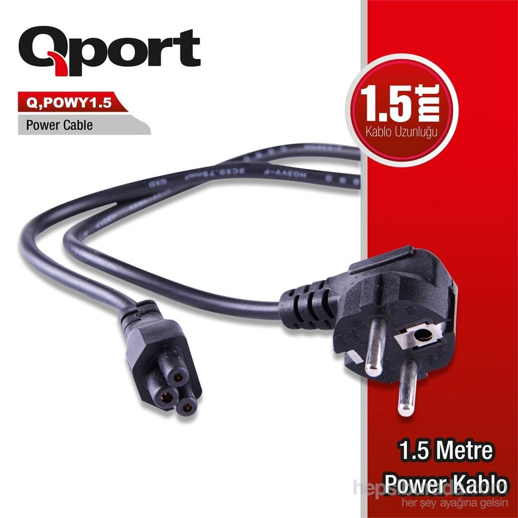 QPORT 1.5M NOTEBOOK POWER KABLOSU (Q-POWY1.5) YONCA