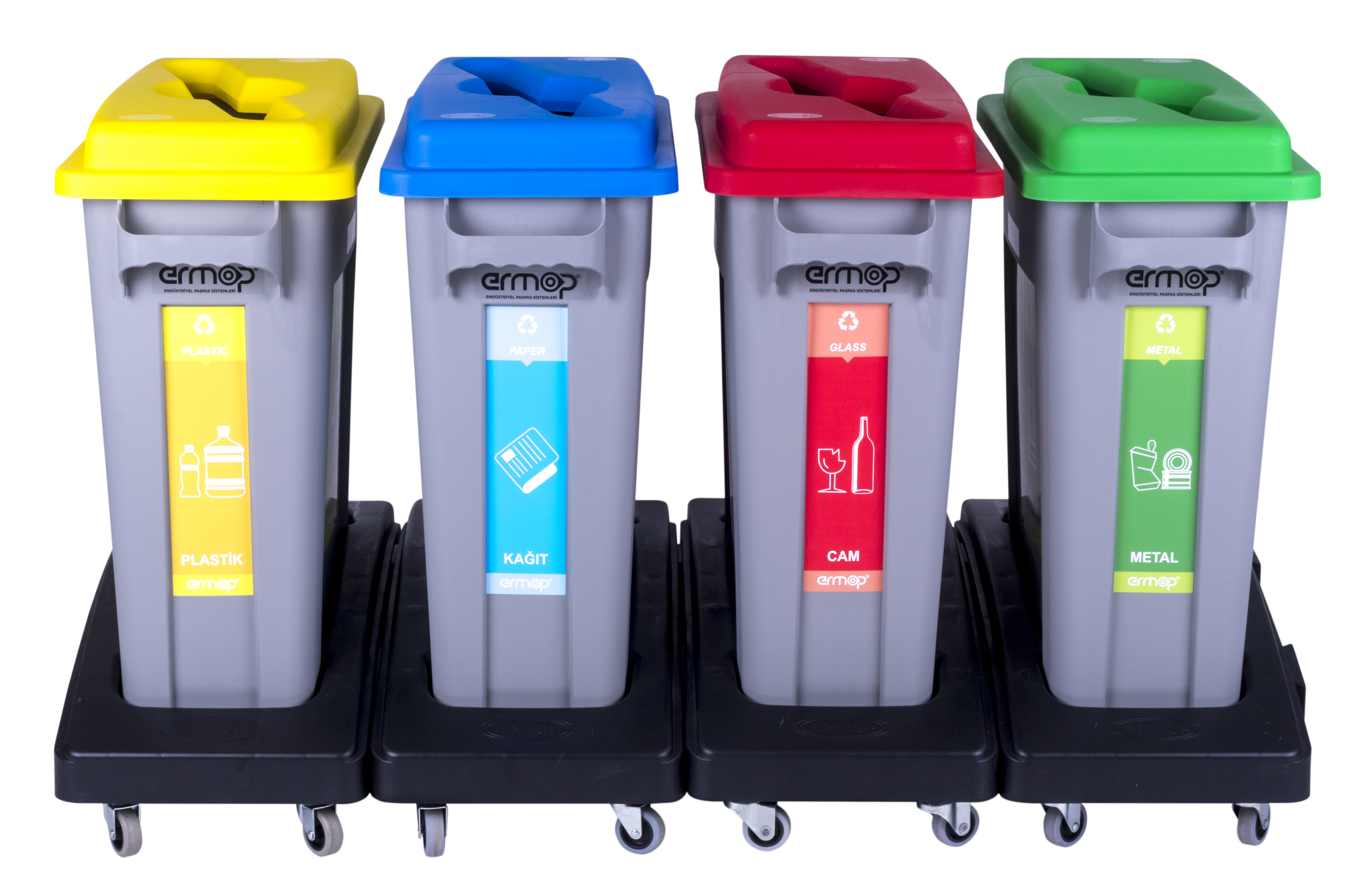 FLOOR TROLLEYSER GERİ DÖNÜŞÜM KUTUSU YUVARLAK KAPAKLI MAVİ ARABALI