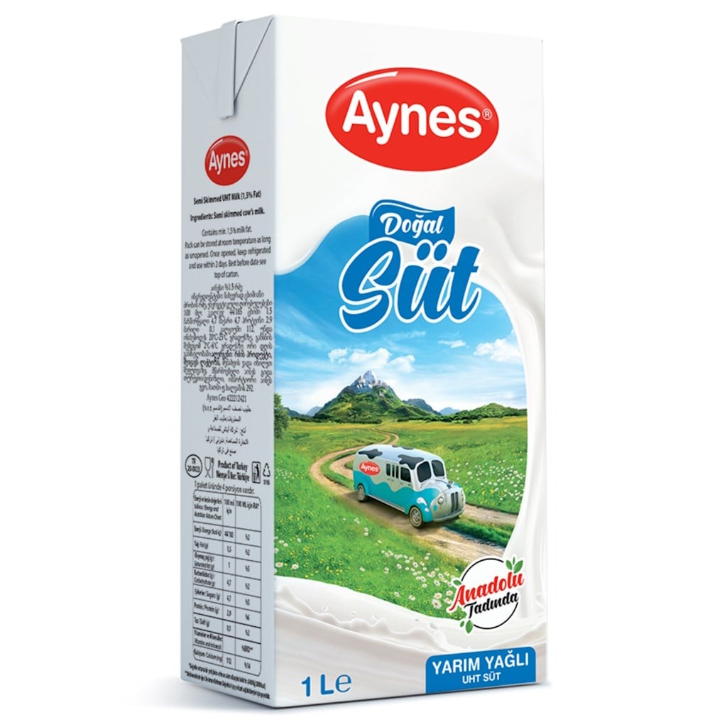 AYNES DOGAL SÜT YARIM YAĞLI 1 LT