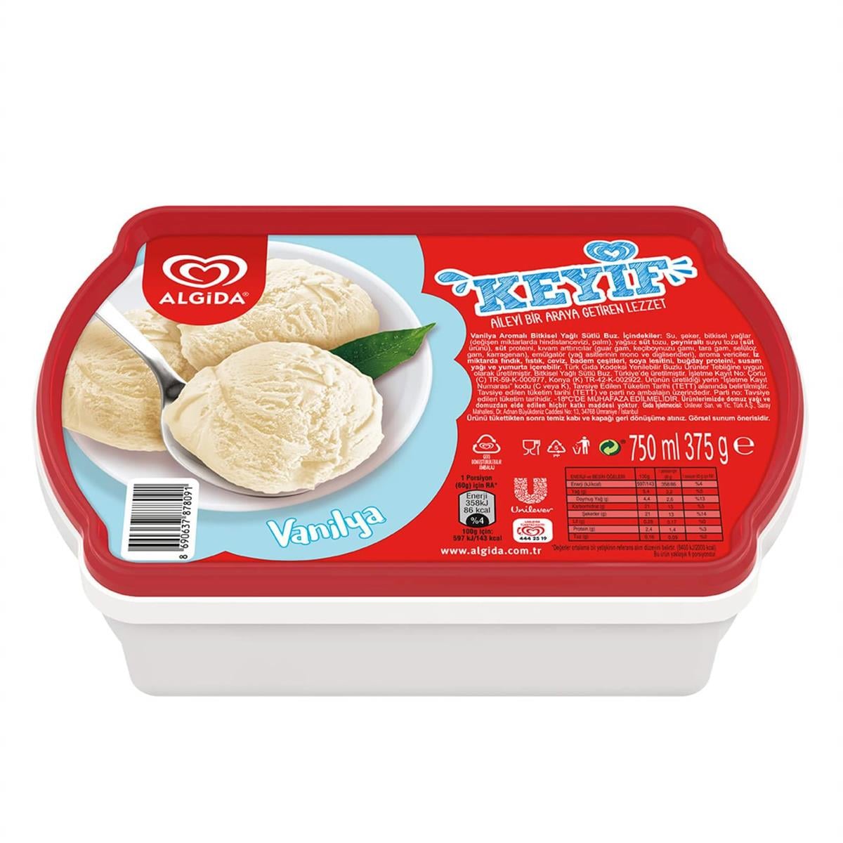 Algida Keyif Vanilya 750g Dondurma