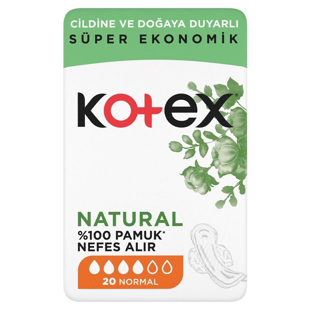 Kotex Natural %100 Doğal Pamuk Hipoalerjenik Normal Ped 20 Adet 