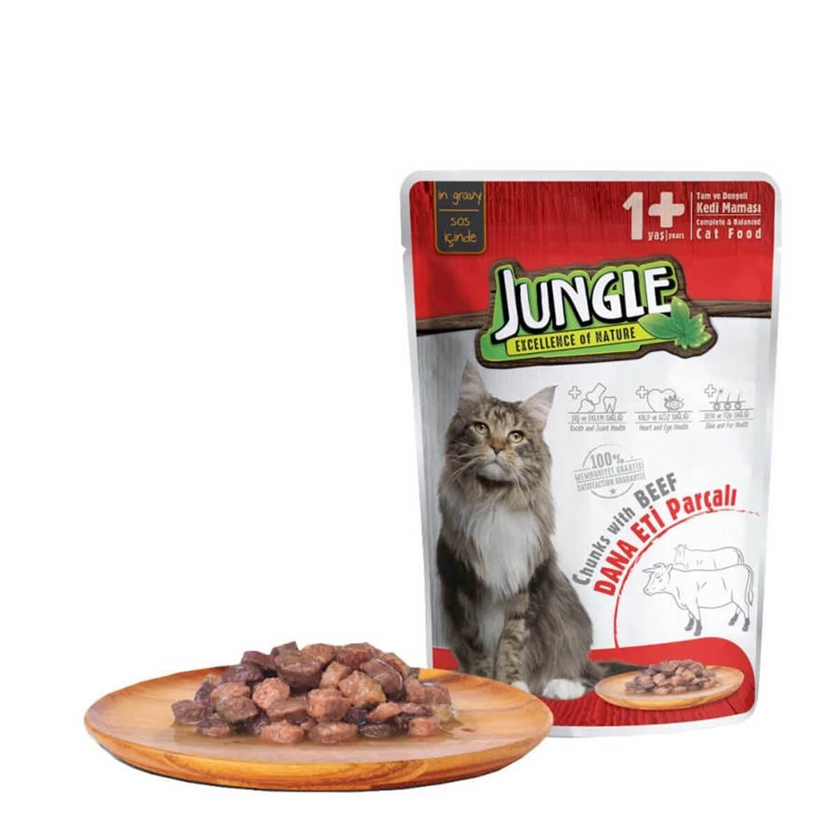 Jungle Sığır Eti Parçalı Soslu Yaş Kedi Maması 100 Gr