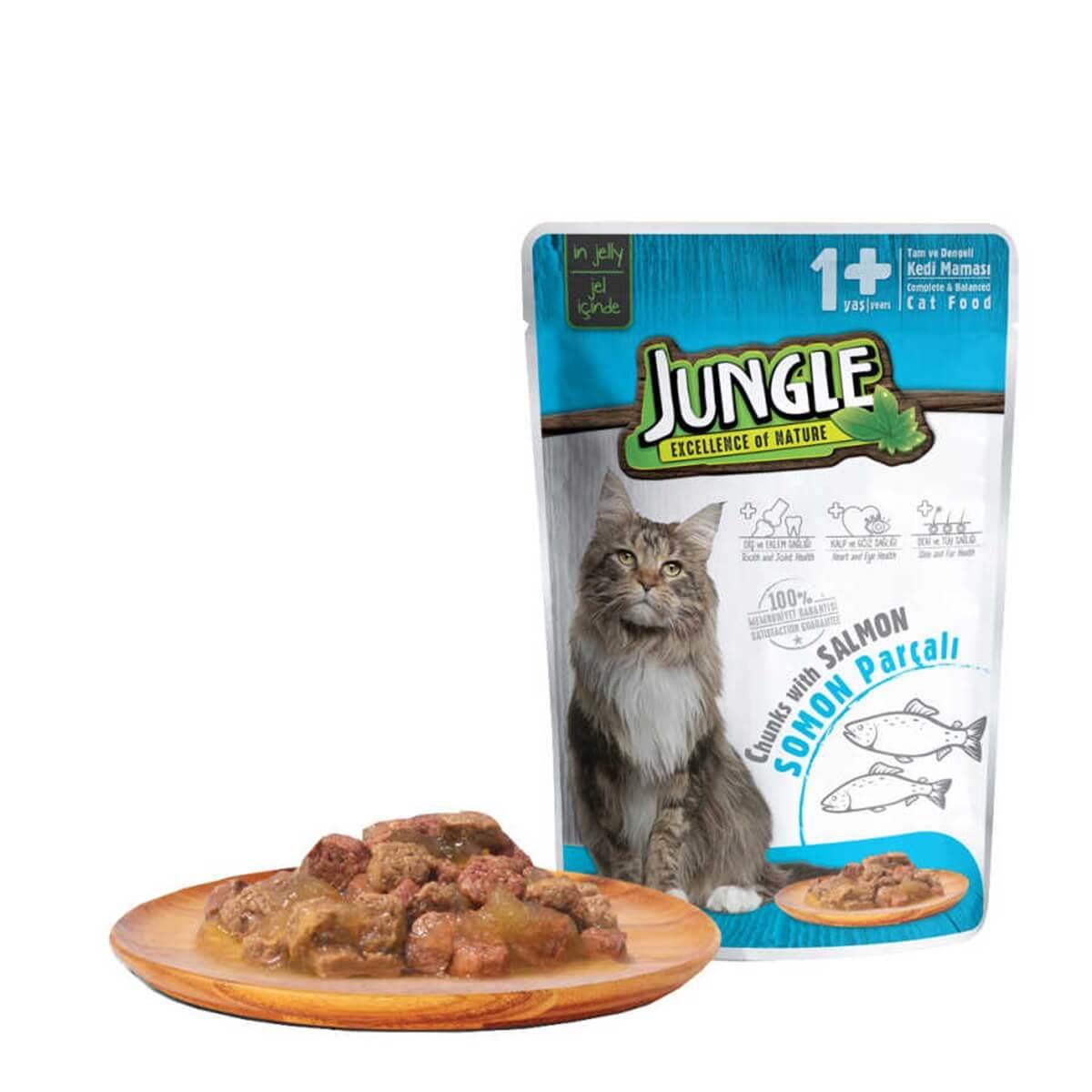 Jungle Pouch Kedi Somonlu Jelli Yaş Mama 100gr