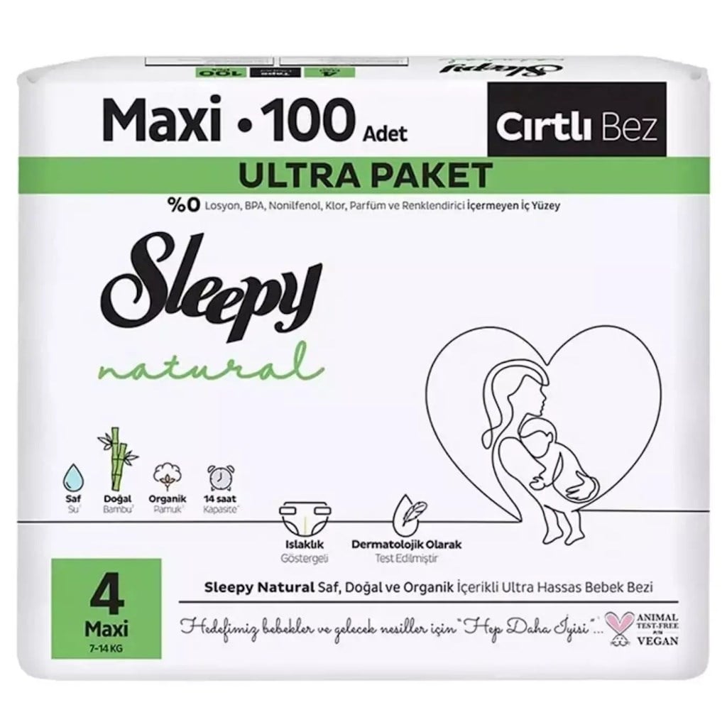Sleepy Natural Bebek Bezi 4 Numara 100 Adet Cırtlı Bez Gross Paket