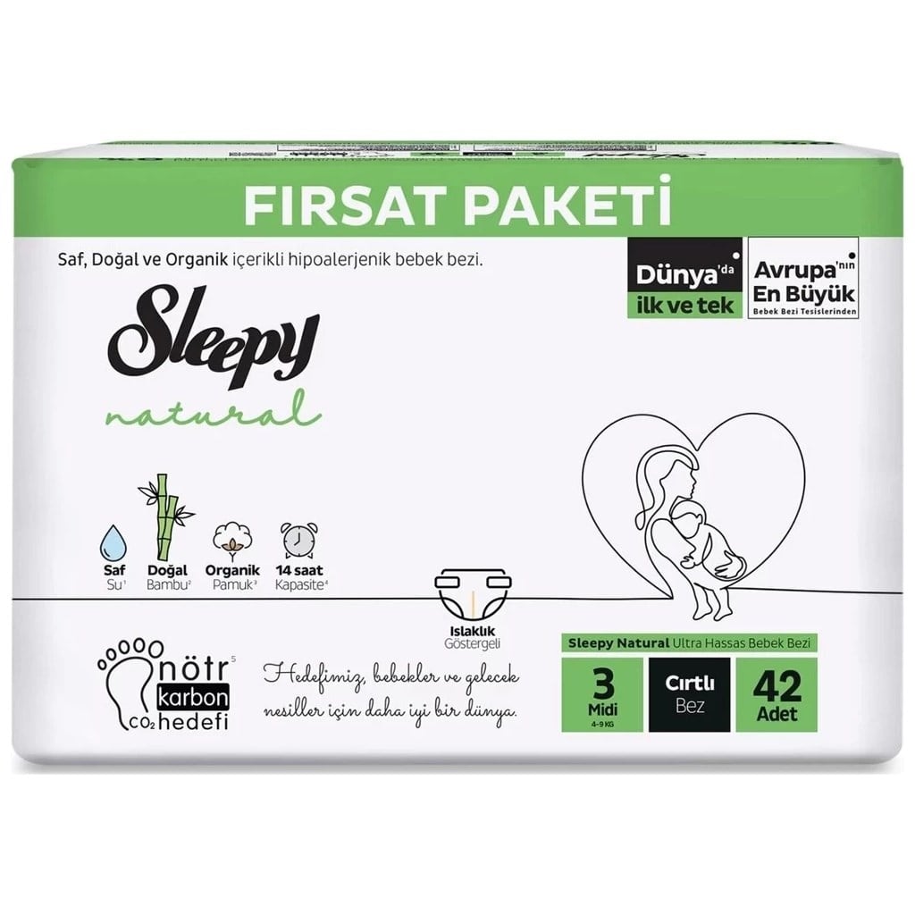 Sleepy Natural Bebek Bezi 3 Numara 42 Adet Cırtlı Bez