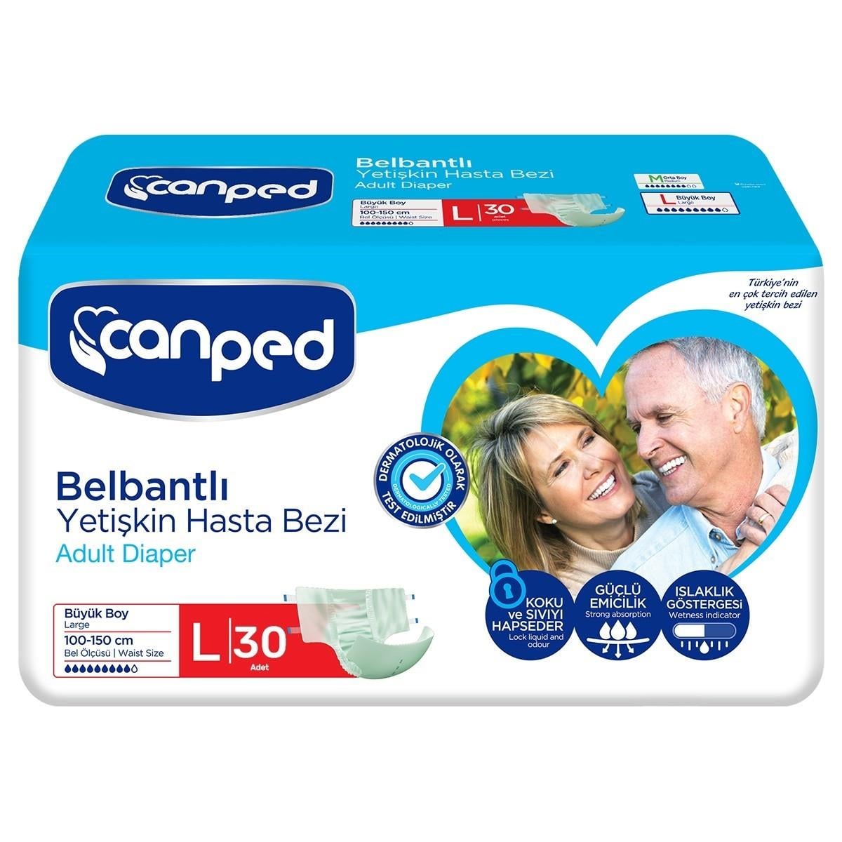 Canped Belbantlı Bez L Beden 30 Adet Yetişkin Hasta Bezi