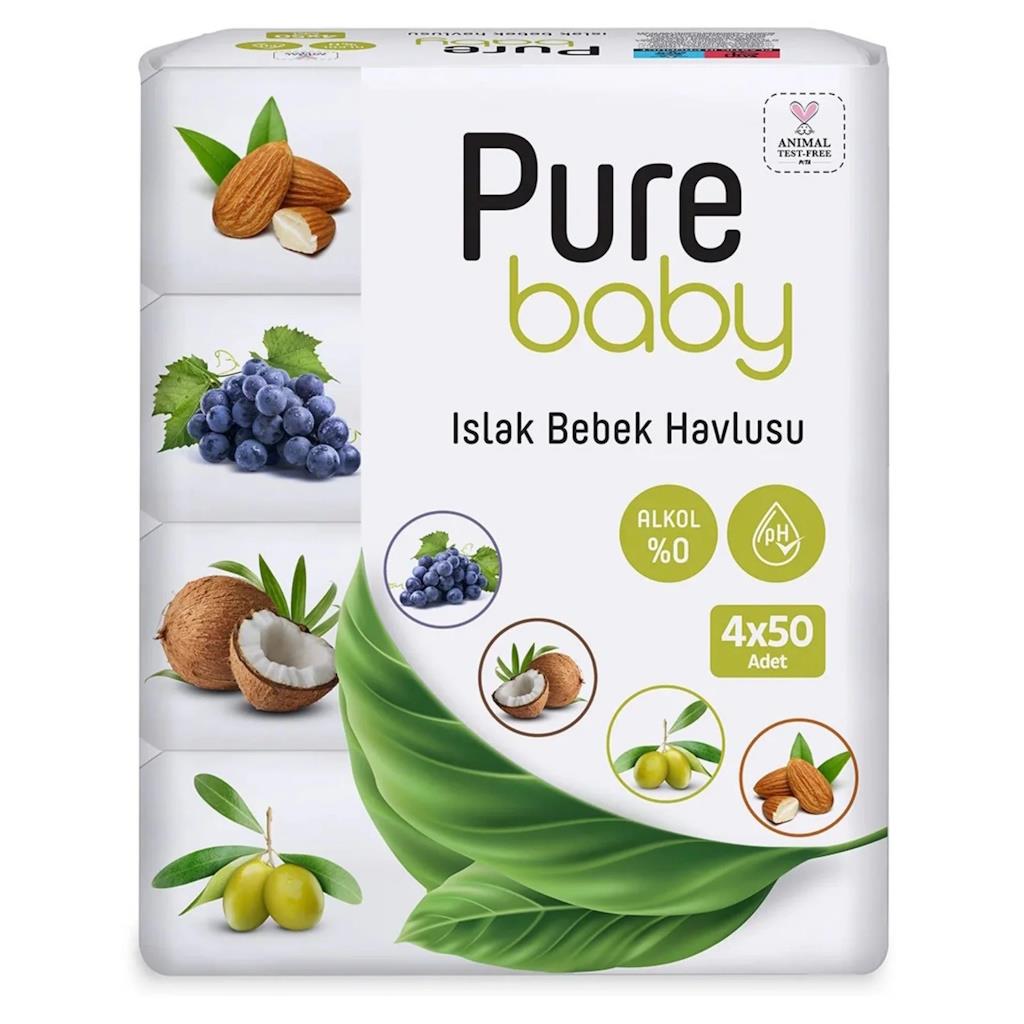 PURE BABY 4*50 ADET ISLAK BEBEK HAVLUSU *12