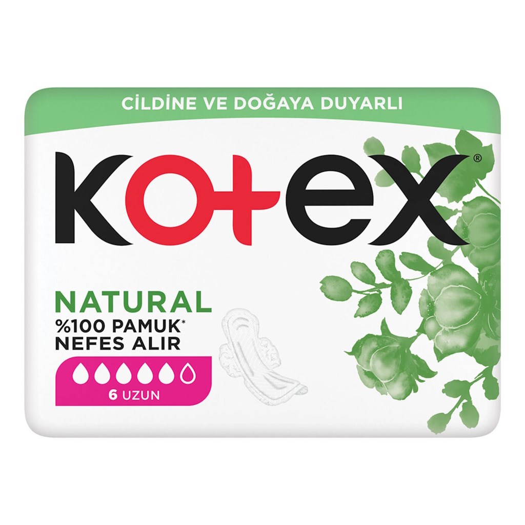KOTEX NATURAL UZUN 6 LI  %100 PAMUK 
