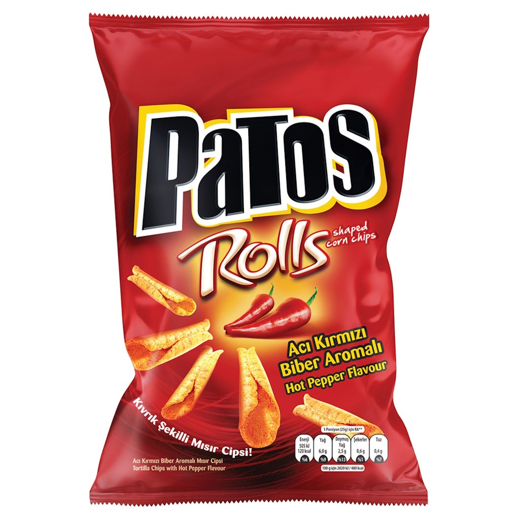 Patos Rolls Acı Kırmızı Biber Aromalı Cips 195g