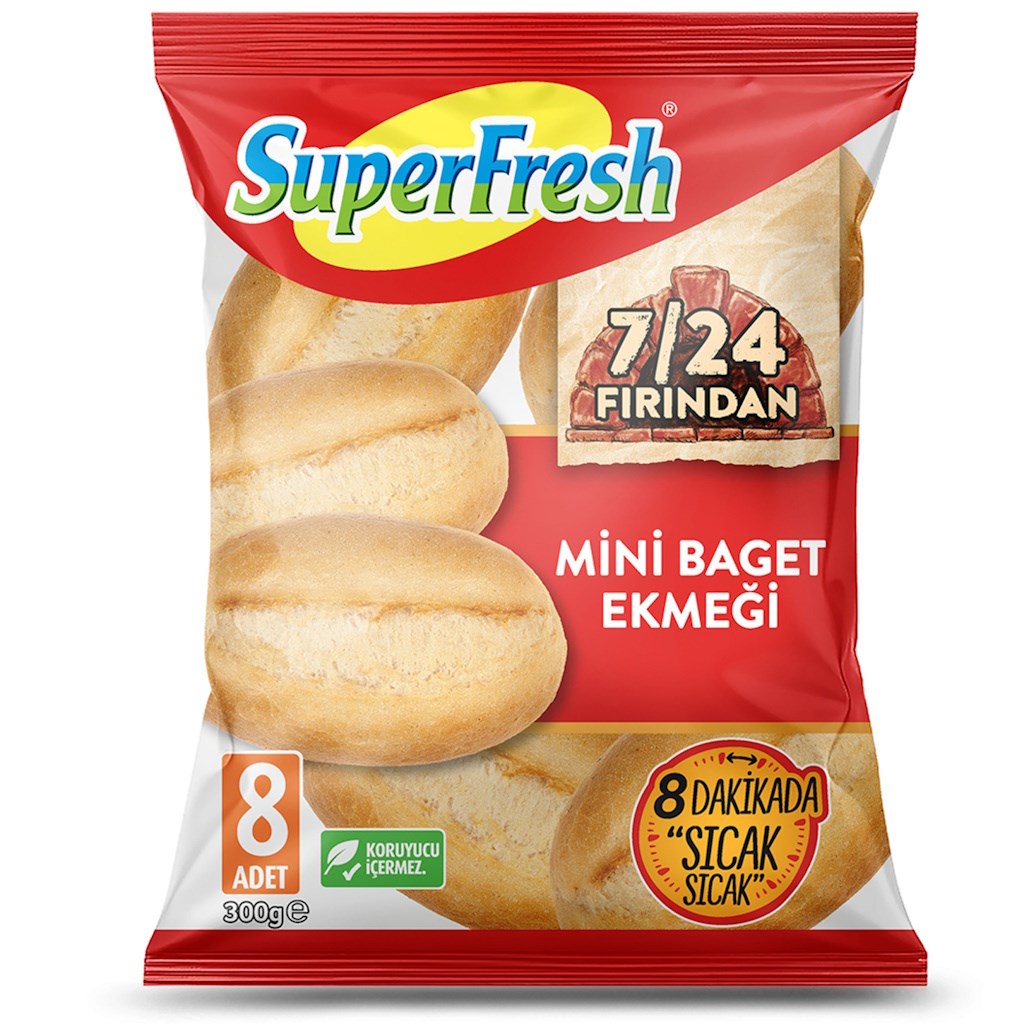 SüperFresh Fırından Sade Mini Baget Ekmek 300g (8 Adet)