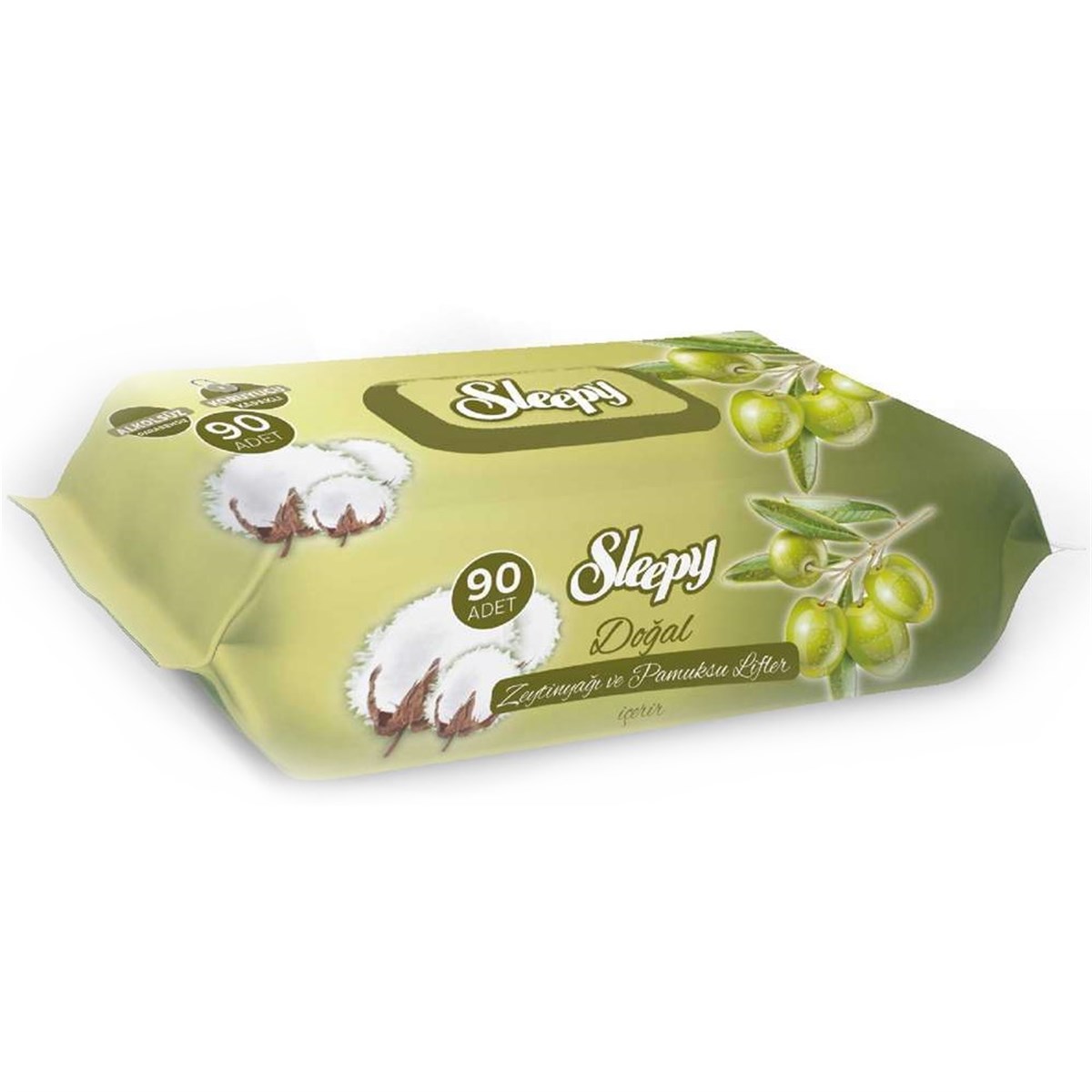 Sleepy Doğal 90 Adet  Zeytinyağlı ve Pamuksu Lifler Islak Havlu 