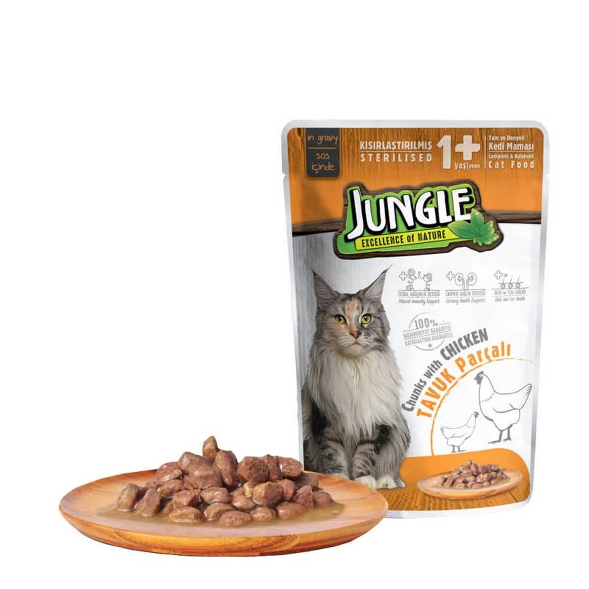 Jungle Pouch Soslu Tavuk Etli Kısırlaştırılmış Kedi Maması 100gr