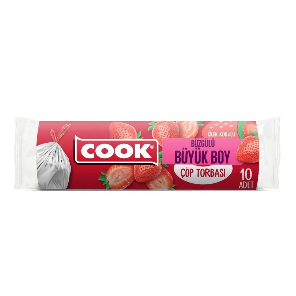 Cook Çöp Torbası Büzgülü Büyük  Boy  10 Adet Çilek Kokulu