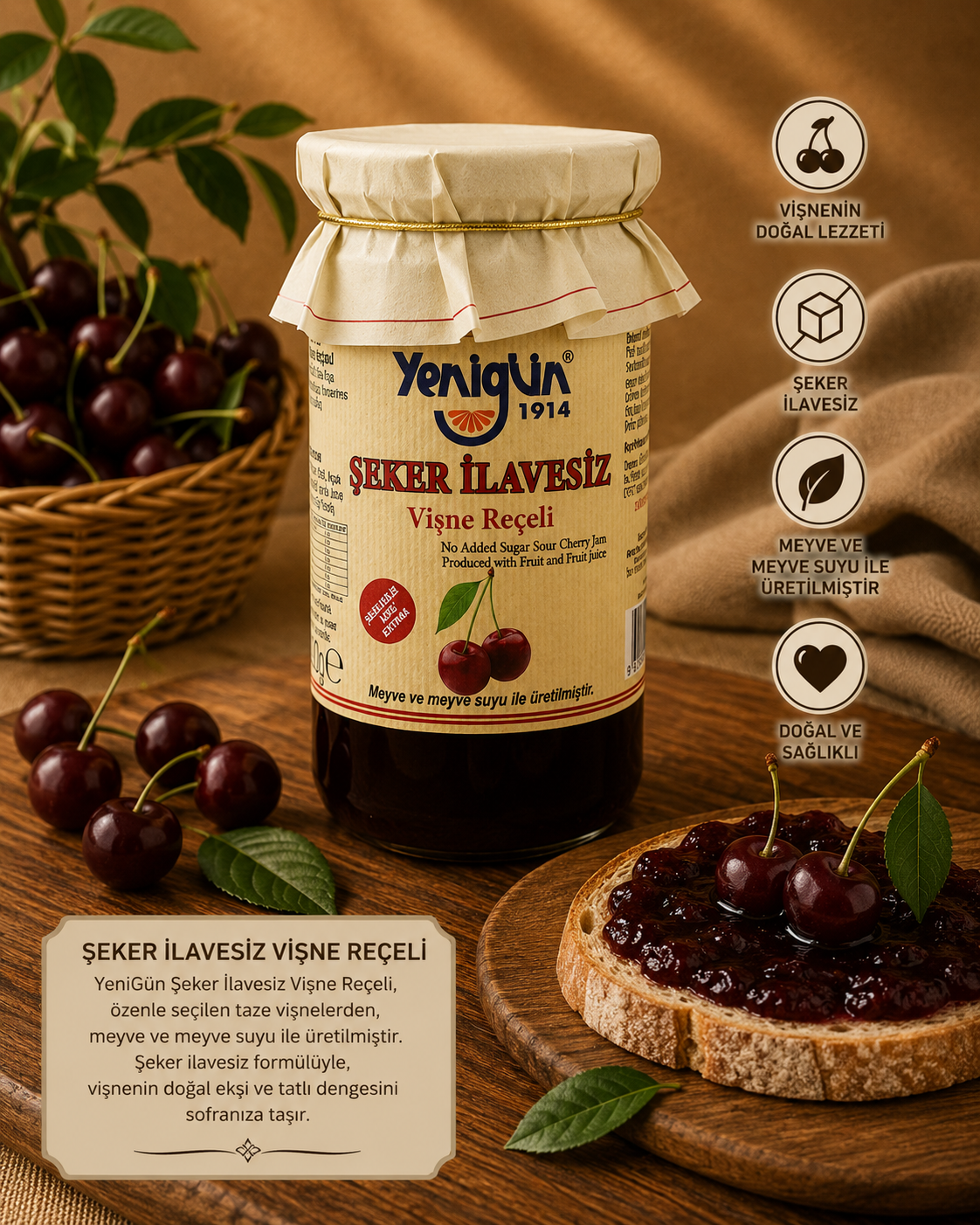 Yenigün Şeker İlavesiz Vişne Reçeli380Gr