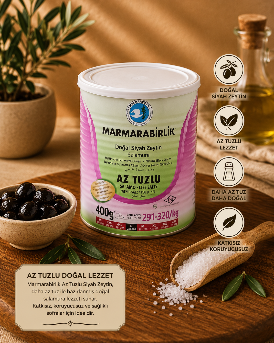 ZEYTİN AZ TUZLU SALAMURA 480 GR MARMARABİRLİK