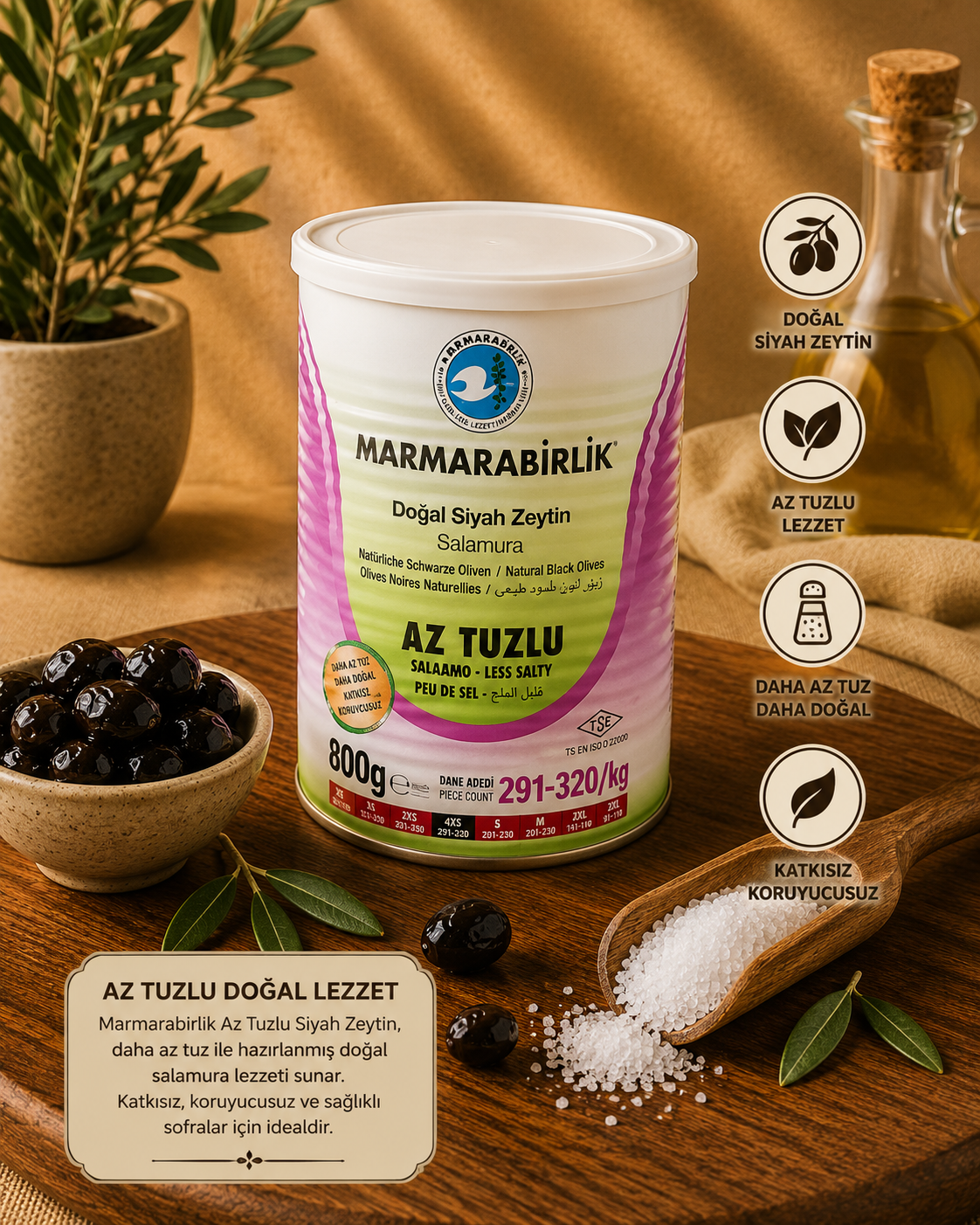ZEYTİN AZ TUZLU SALAMURA 800 GR MARMARABİRLİK
