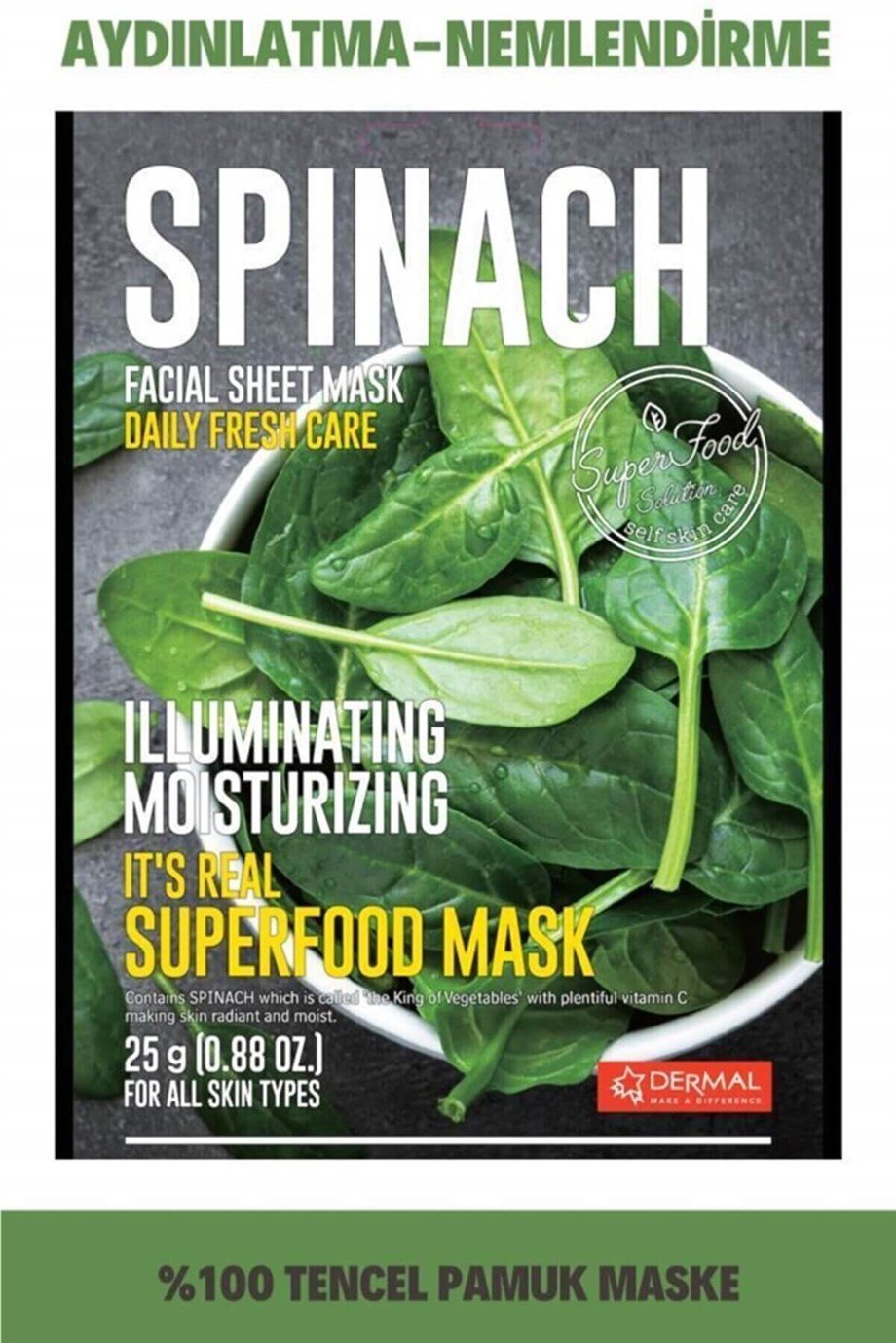 Dermal It's Real Superfood Ispanak Nemlendirici Yüz Maskesi 25 Gr