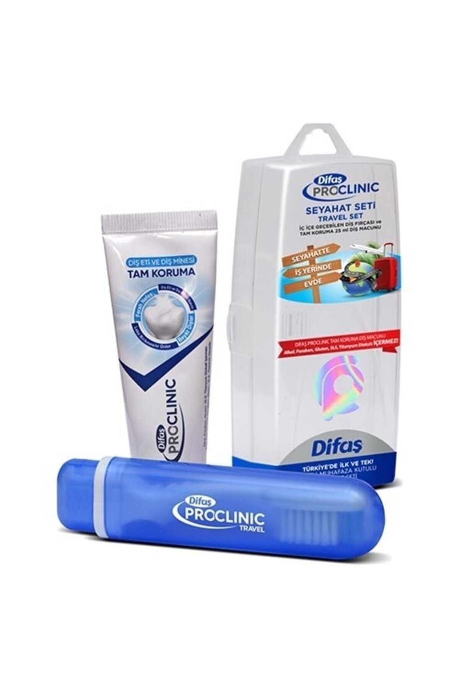 Difaş - Difaş Pro Clinic Diş Fırçası Ve Tam Koruma Diş Macunu 25 ml Kutulu Seyahat Diş Seti S-15519