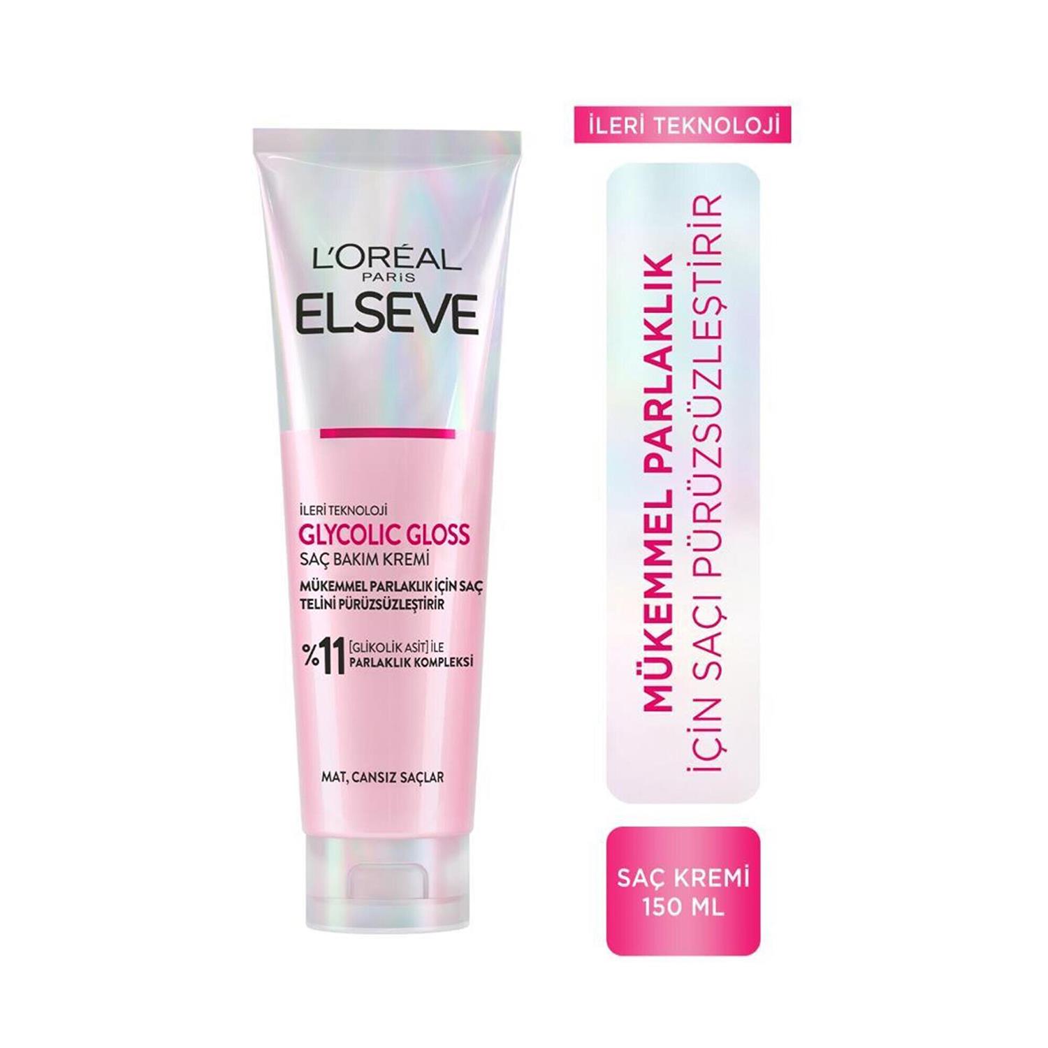 Elseve - Elseve Glycolic Gloss Mükemmel Parlaklık için Pürüzsüzleştirici Saç Kremi 150 Ml