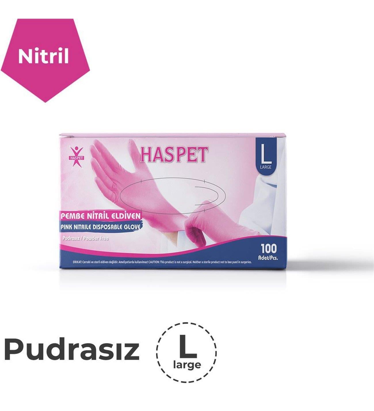HASPET - HASPET ELDİVEN NİTRİL PUDRASIZ PEMBE L