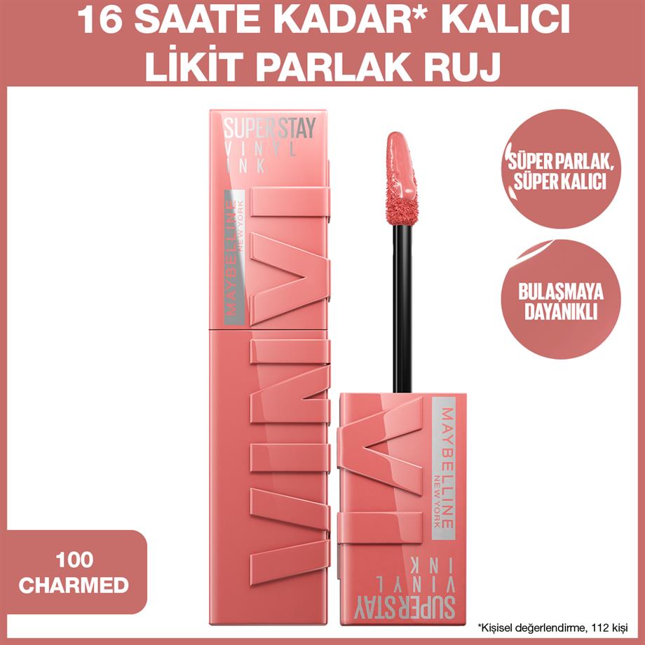 Maybelline - Maybelline New York Super Stay Vinyl Ink Uzun Süre Kalıcı Likit Parlak Ruj - 100 Charmed