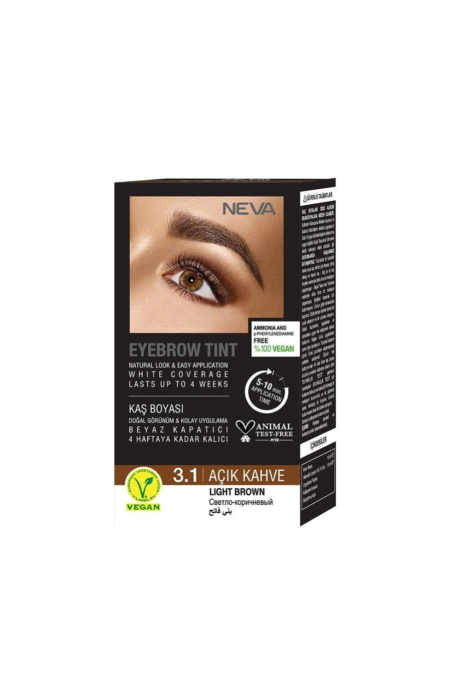 Neva - Neva Eyebrow Tint Vegan Kaş Boyası Seti 3.1 Açık Kahve