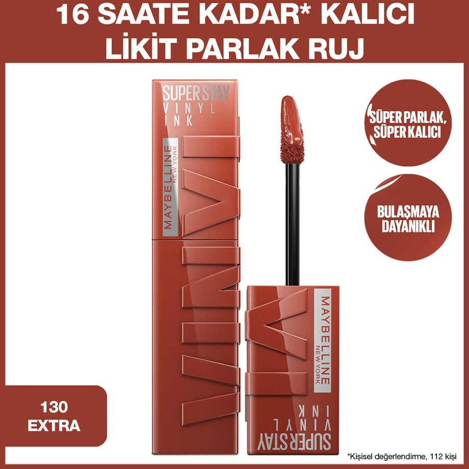 Maybelline - Maybelline New York Super Stay Vinyl Ink Uzun Süre Kalıcı Likit Parlak Ruj - 130 Extra