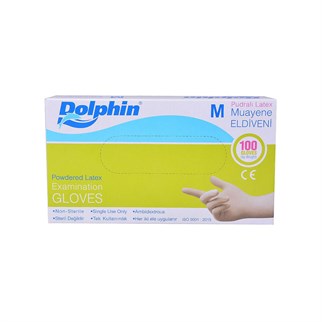 Dolphin - Dolphin Lateks Pudralı Muayene Eldiveni 100 Adet Orta Boy (M)