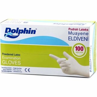 Dolphin - Dolphin Lateks Pudralı Muayene Eldiveni 100 Adet Büyük Boy (L)
