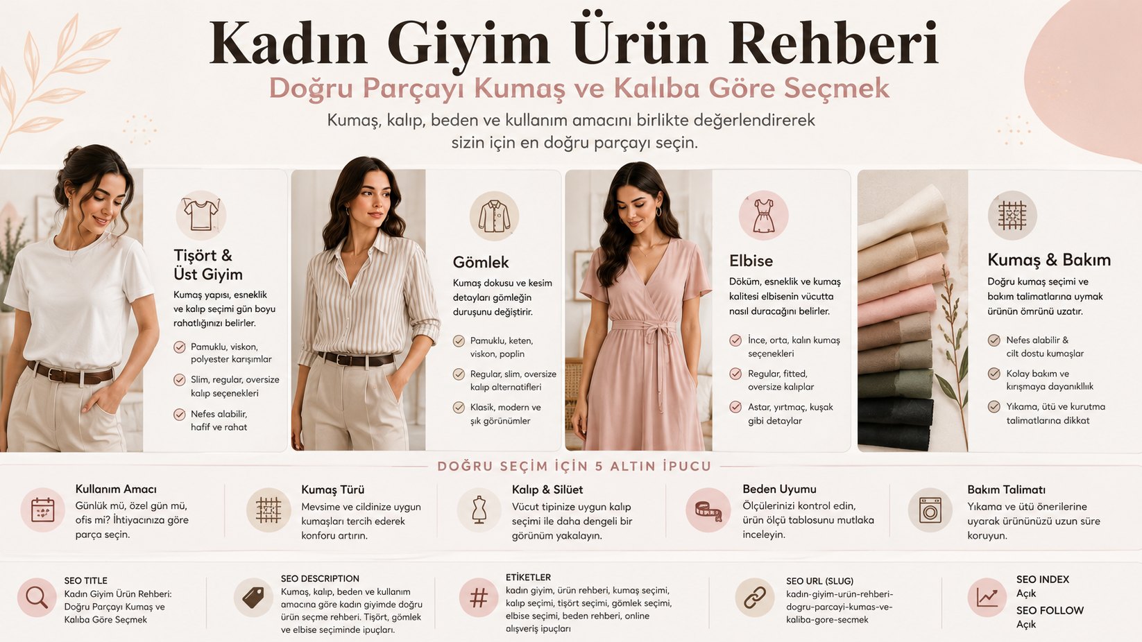 Kadın giyim,ürün rehberi,kumaş ve kalıba göre doğru kıyafet seçimi