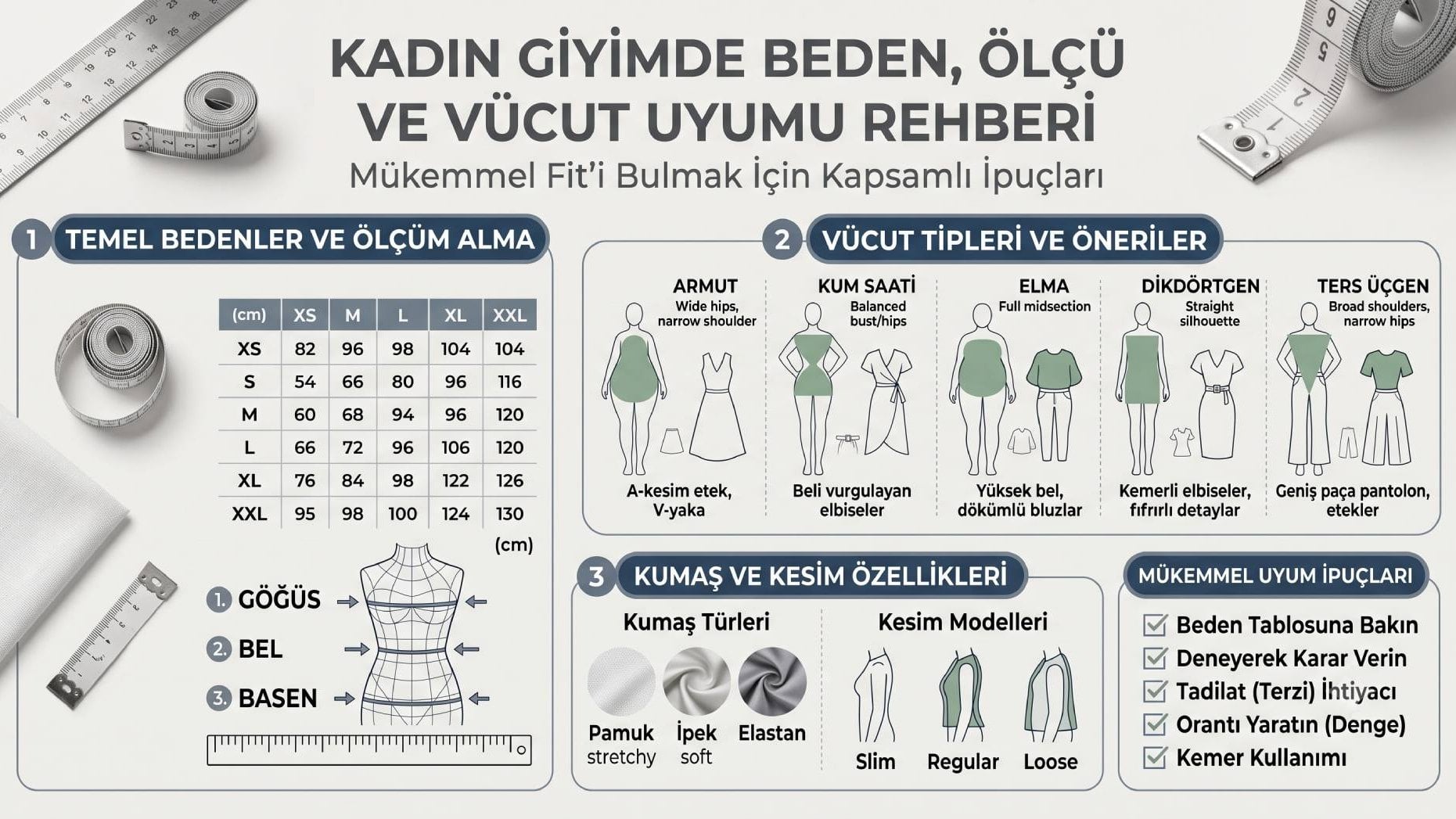 Kalıp,Beden,Ölçü rehberi,Kadın giyim