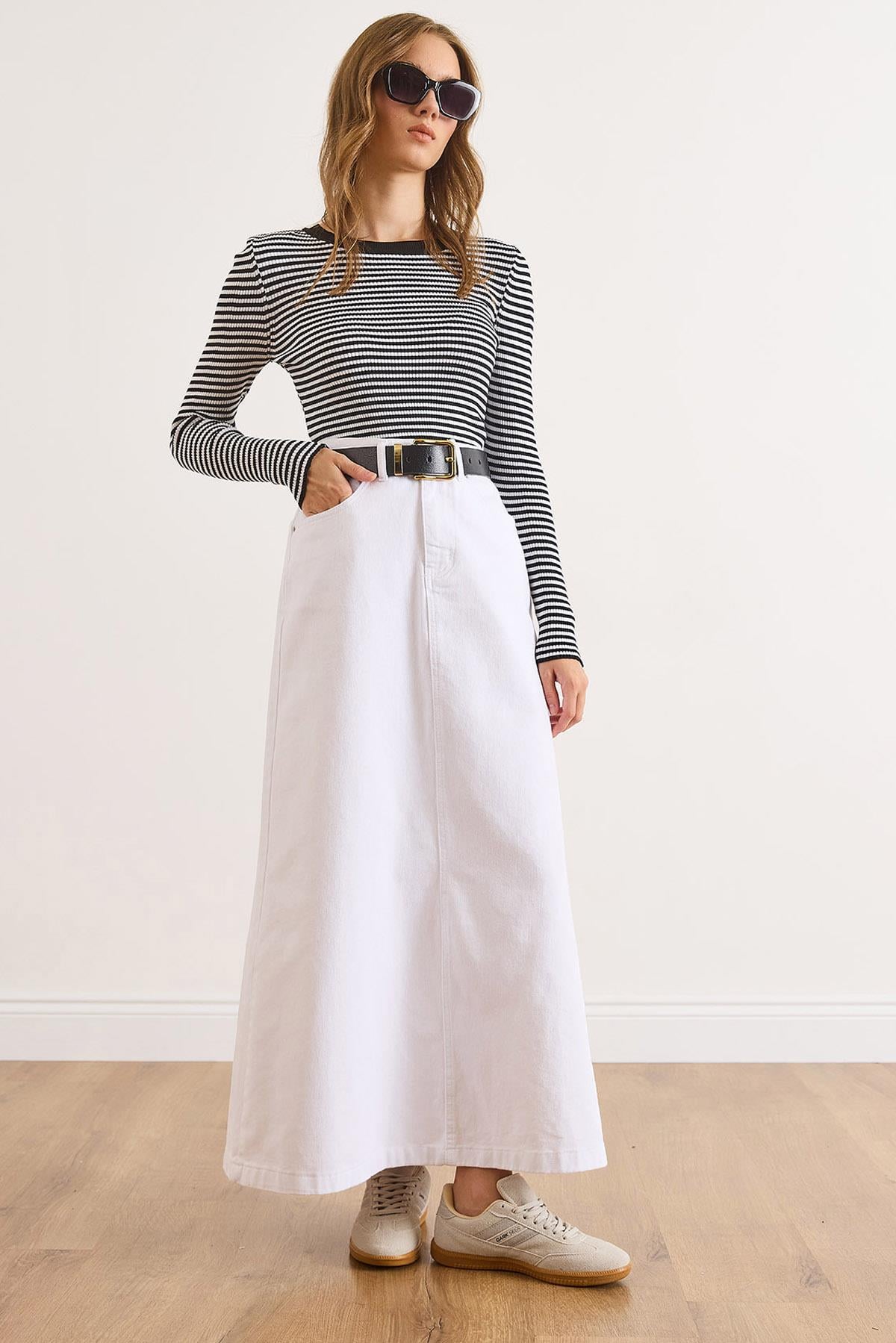 A Form Cepli Maxi Denim Etek Beyaz