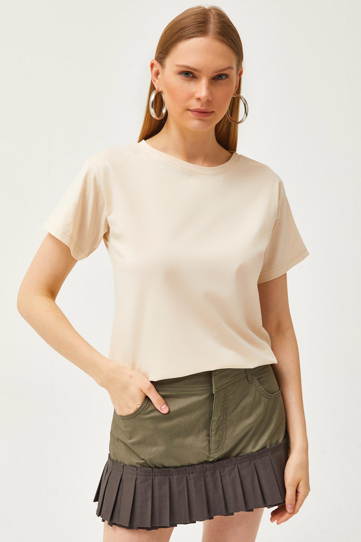 Bisiklet Yaka Basic Tişört Taş