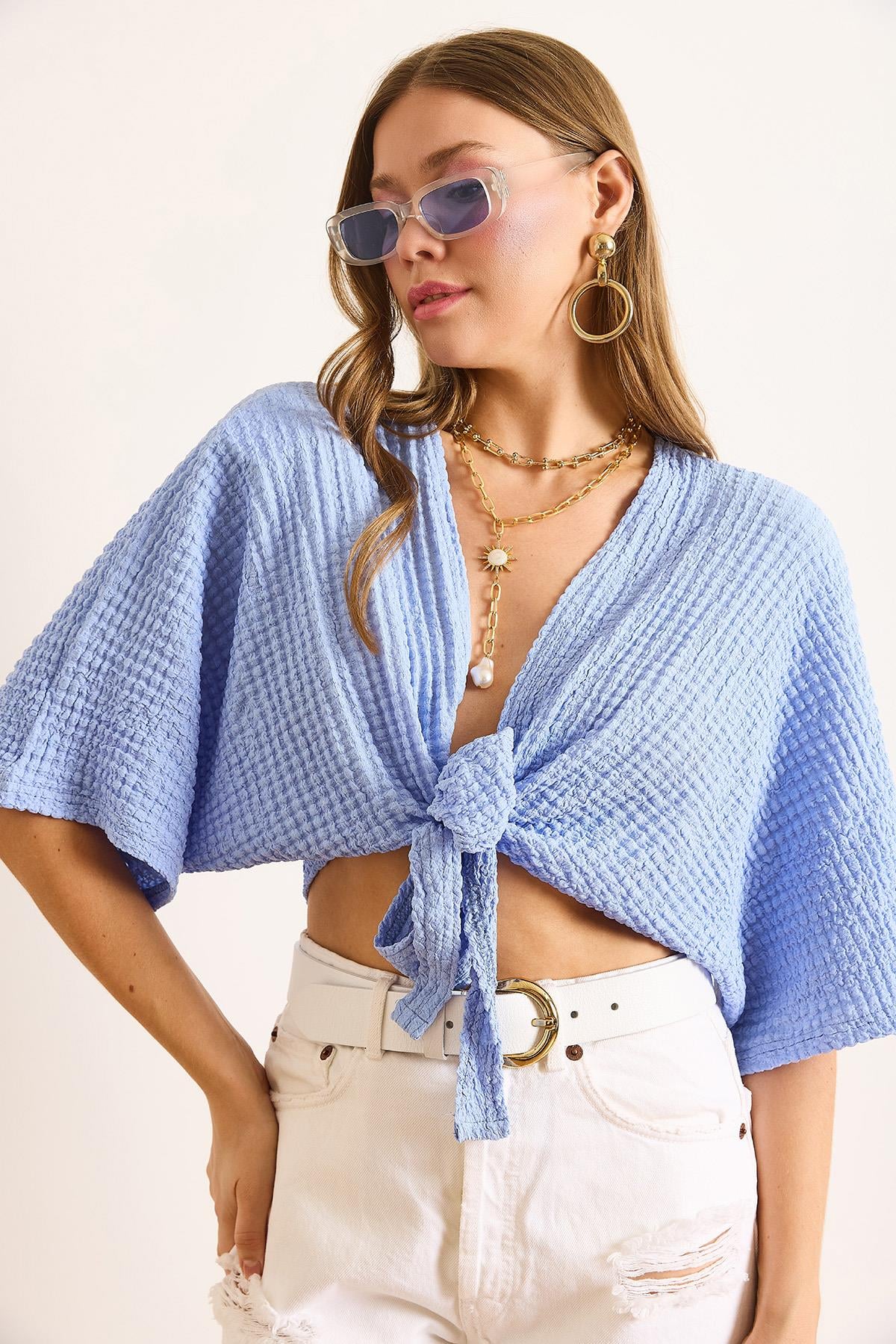 Bürümcük Kimono Bluz Mavi