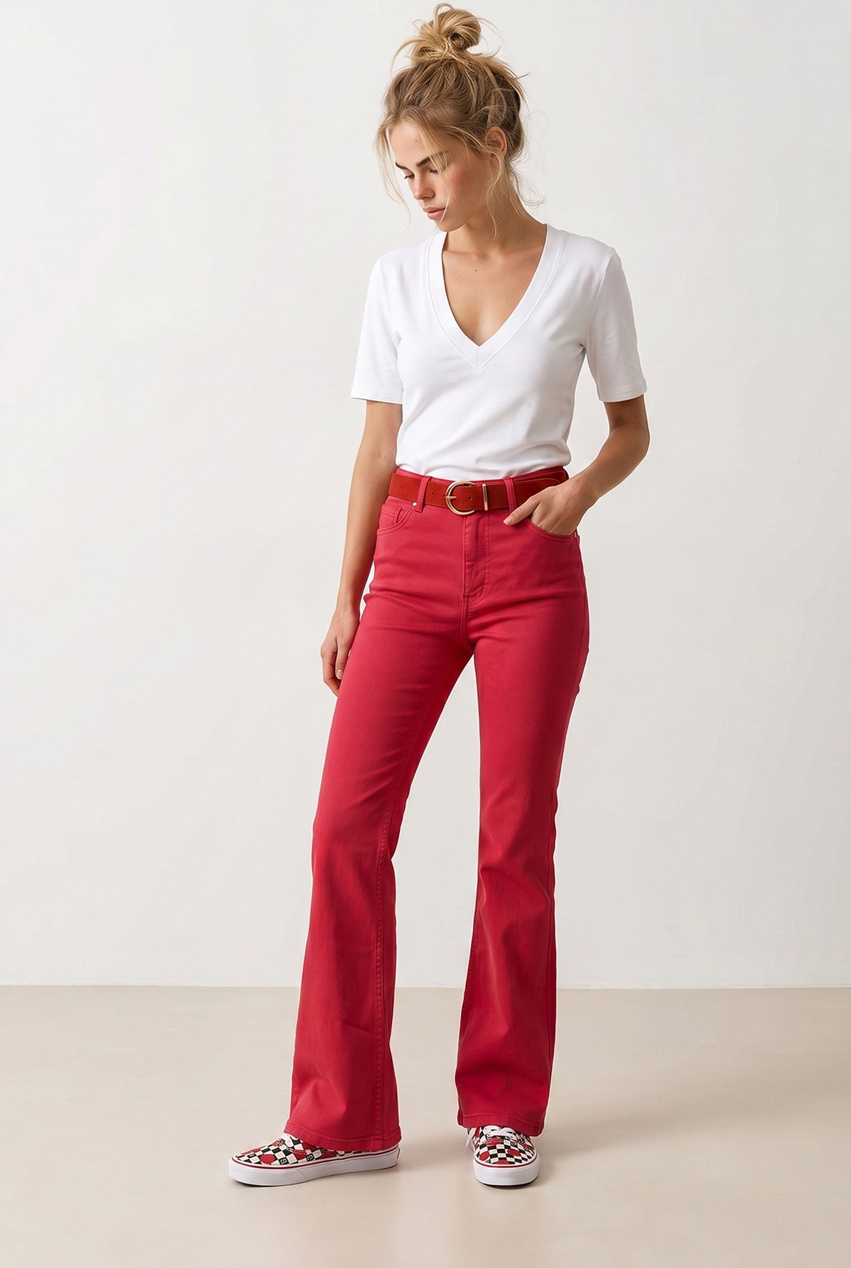 Cepli Flare Gabardin Pantolon Koyu Fuşya