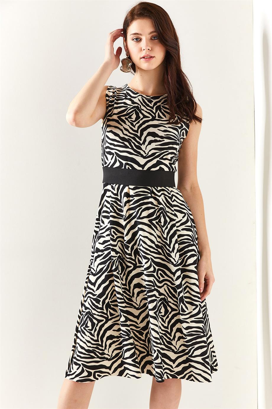 Cepli Kloş Elbise Zebra Siyah