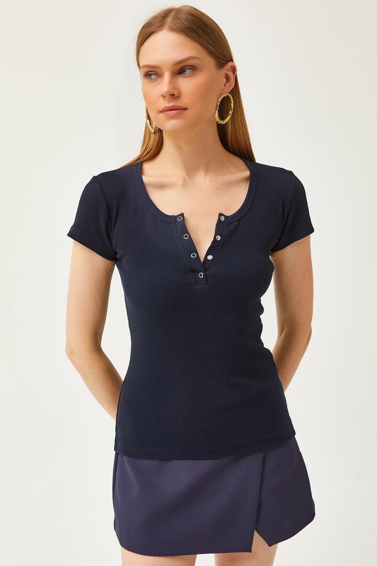 Çıtçıtlı Kaşkorse Bluz Lacivert