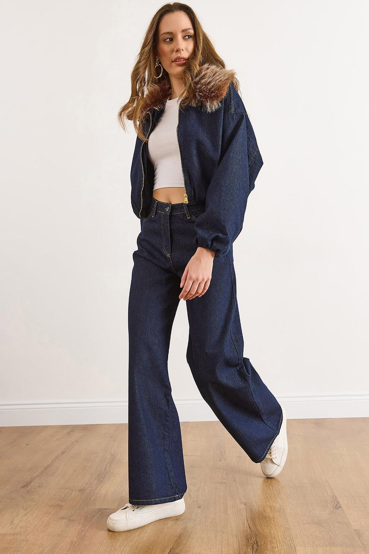 Denim Astarlı Ceket Pantolon Takım Lacivert