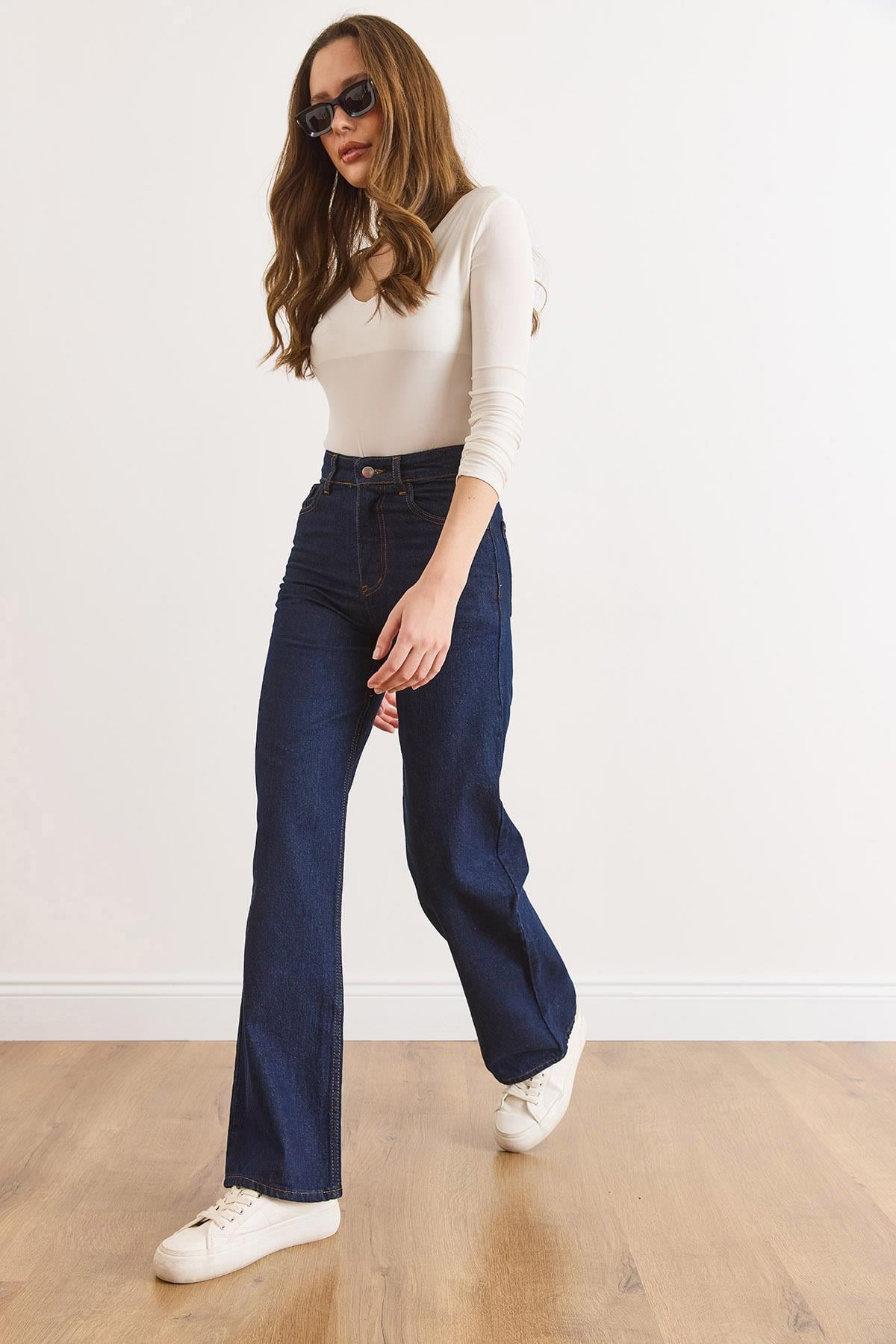 Denim Cepli Palazzo Jean Lacivert