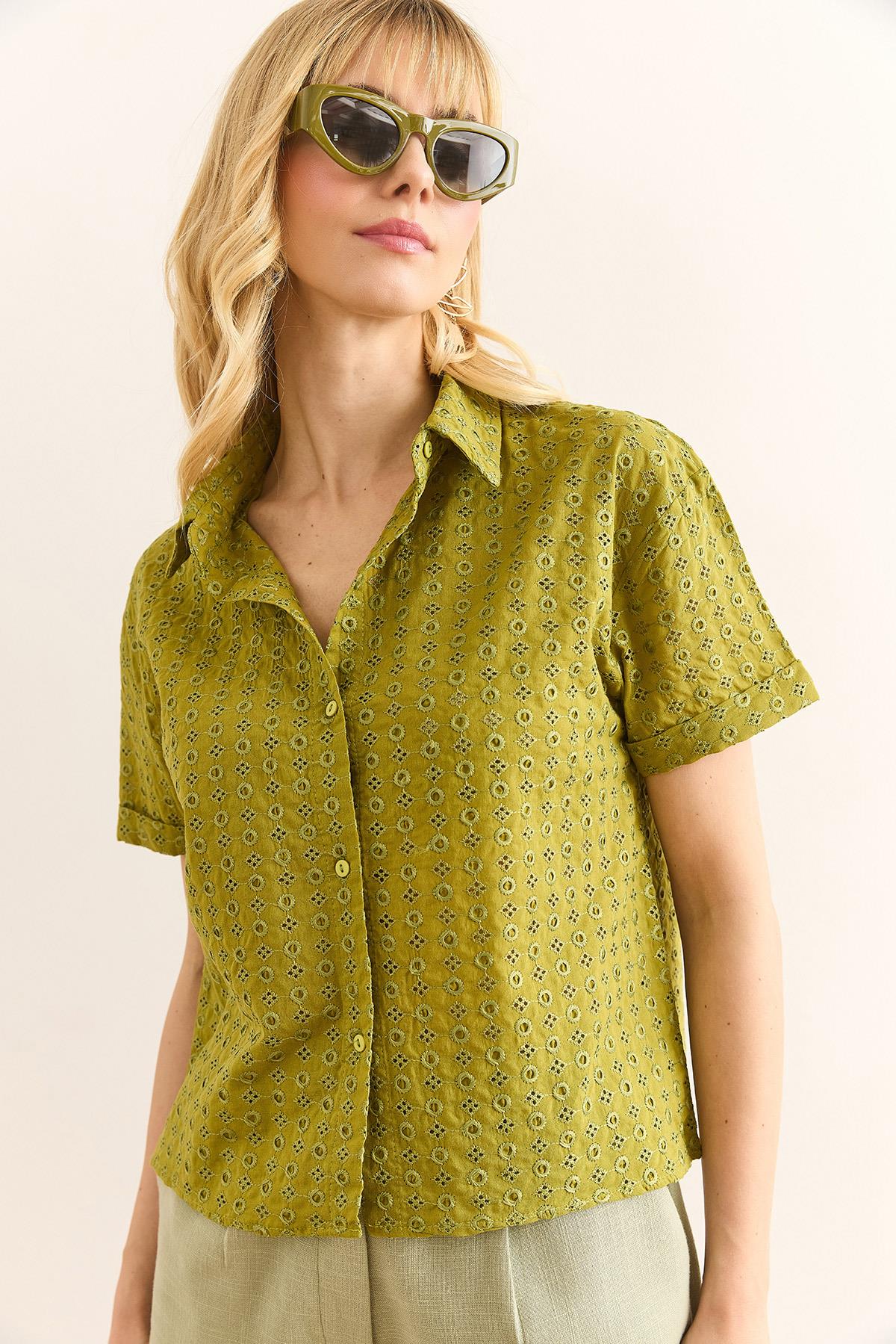 Duble Kol Fisto Gömlek Yağ Yeşili