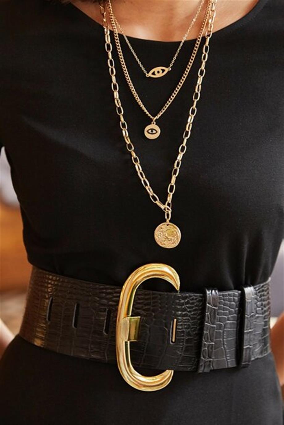 Kalın Tokalı Suni Deri Kemer Siyah