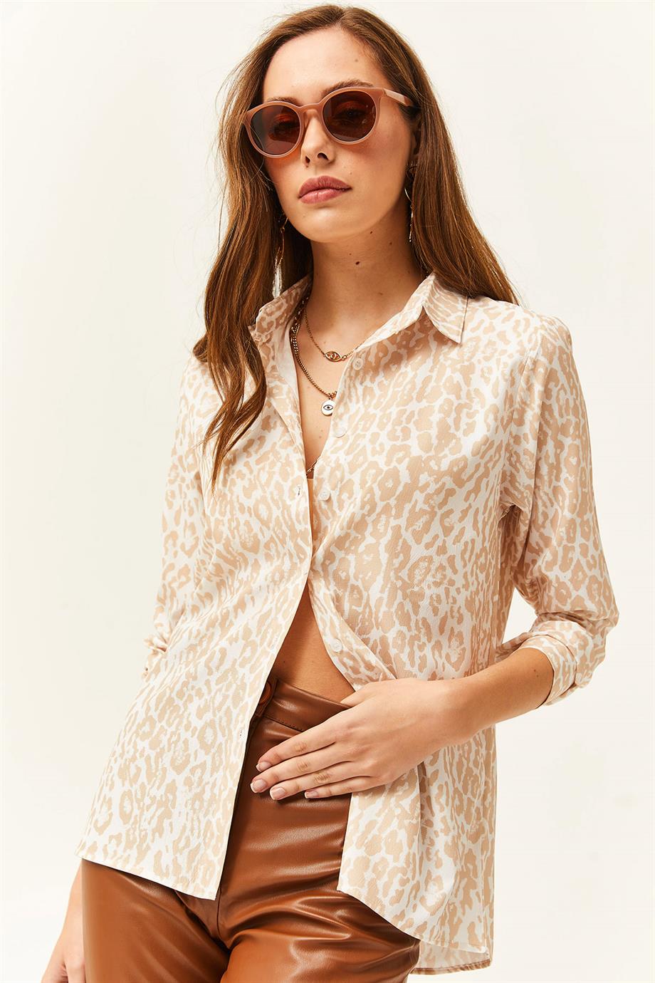 Leopar Dokuma Gömlek Taş