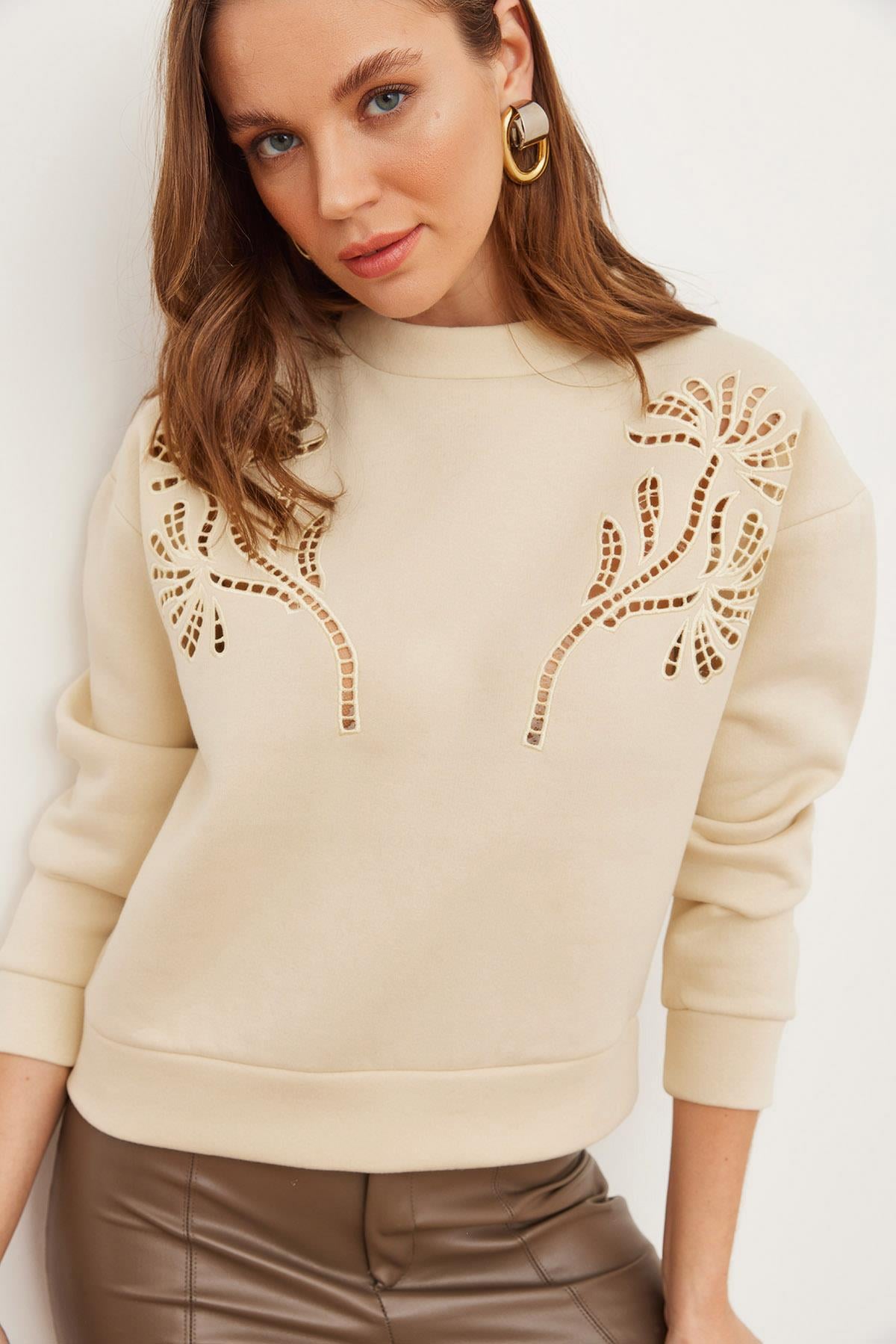 Roba Fisto Detaylı Şardonlu Sweatshirt Taş