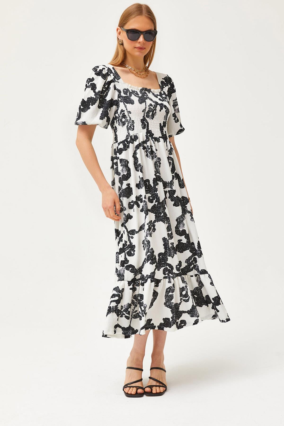 Roba Gipeli Midi Örme Elbise Ekru Siyah