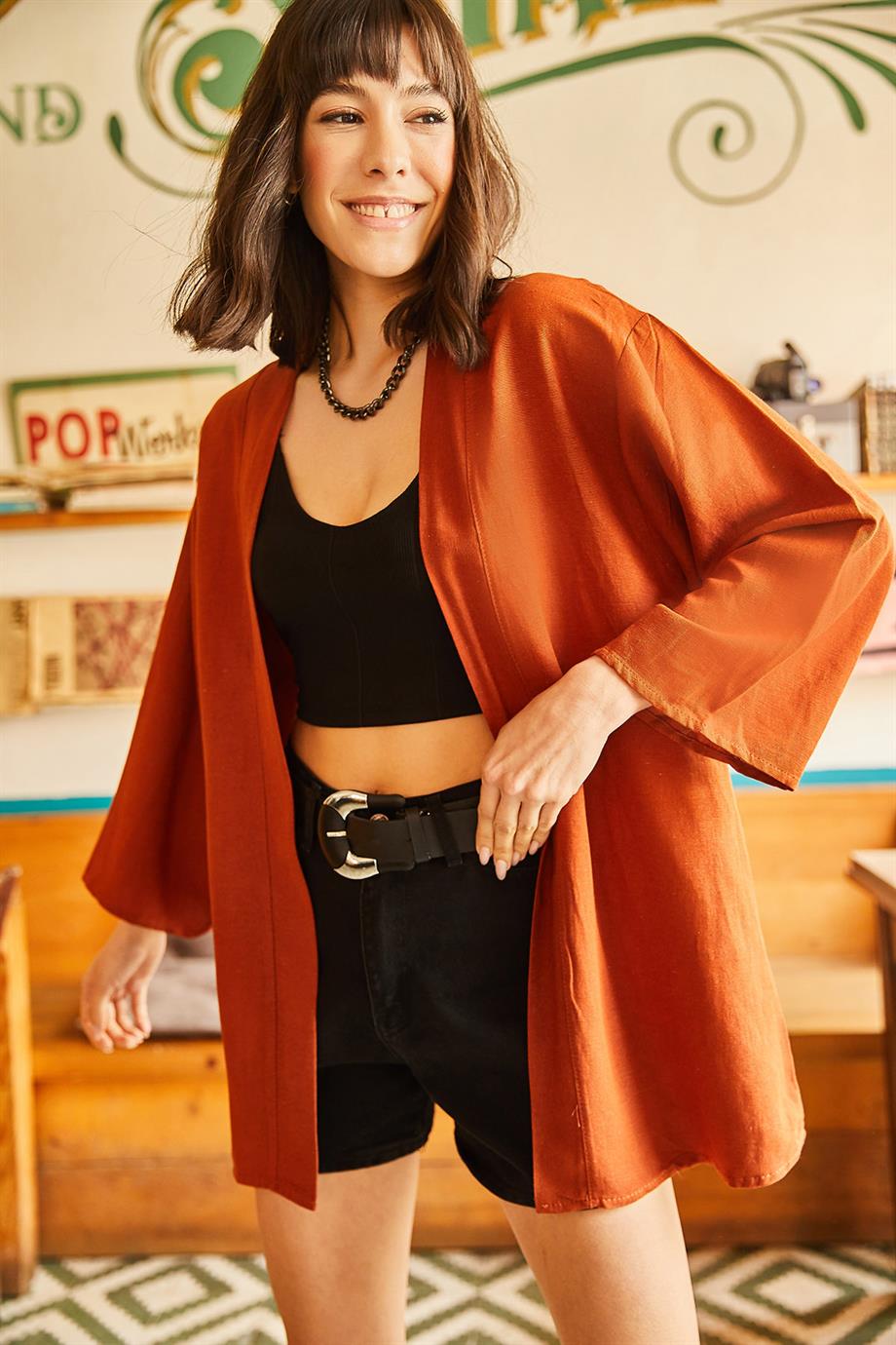 Salaş Dokuma Kimono Taba