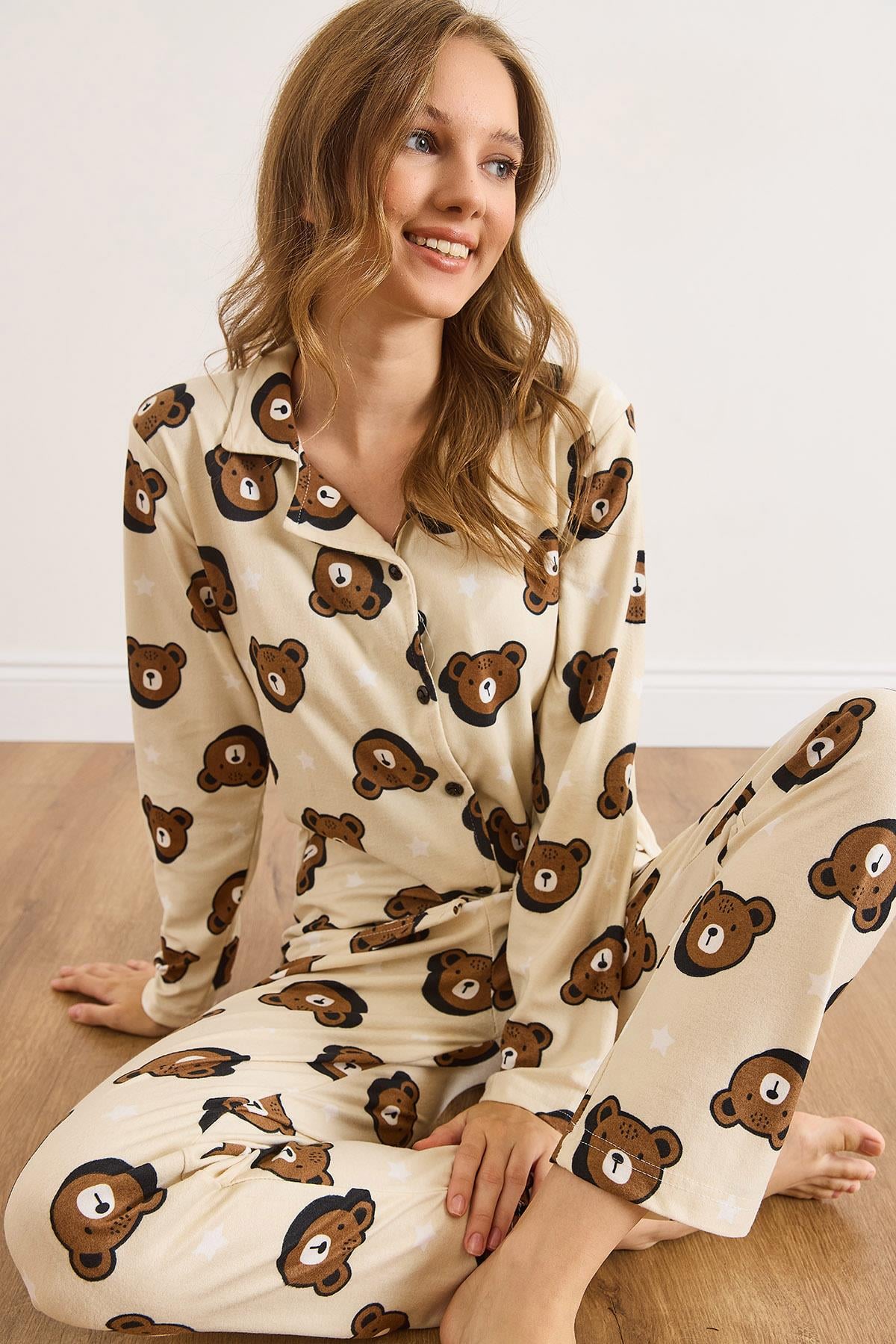 Süet Dokulu Pijama Takımı Taş Ayıcık