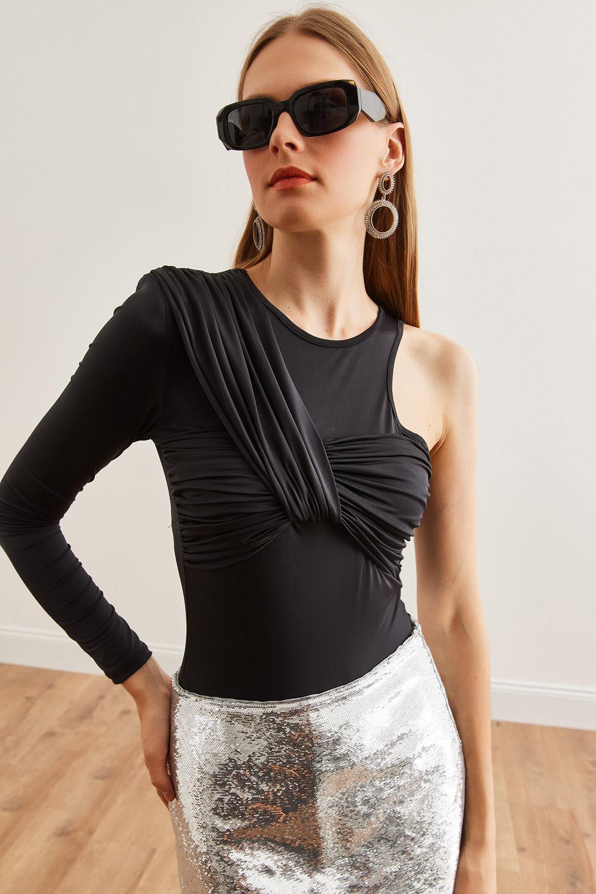Tasarım Altı Çıtçıtlı Bodysuit Siyah