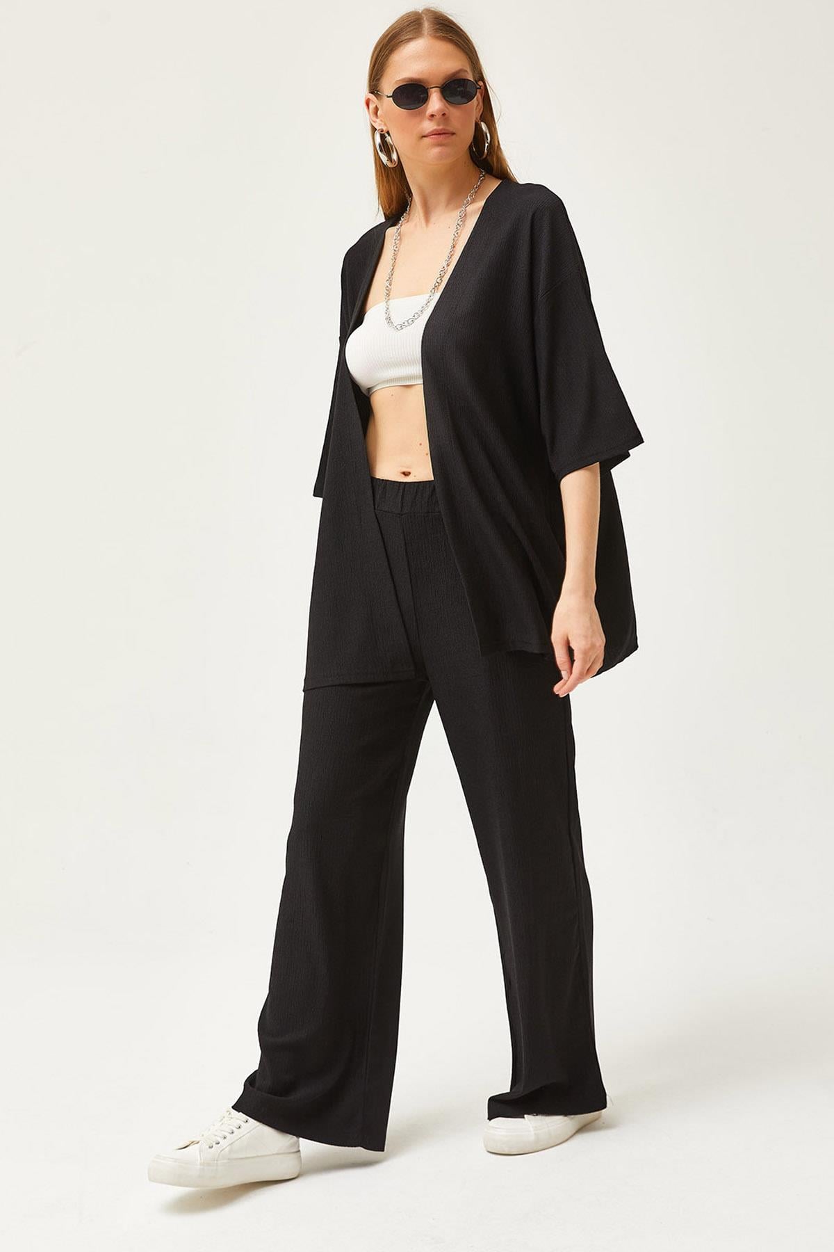 Üst Kimono Alt Pantolon Takım Siyah